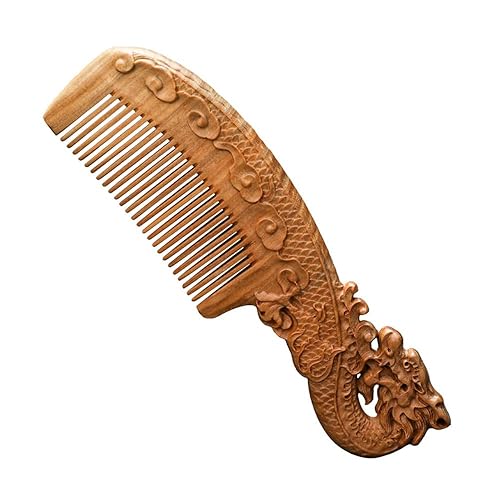 Peine de pelo de dientes finos de sándalo verde natural con asa, hecho a mano de doble cara, tallado antiestático, sin enganches, peines de madera