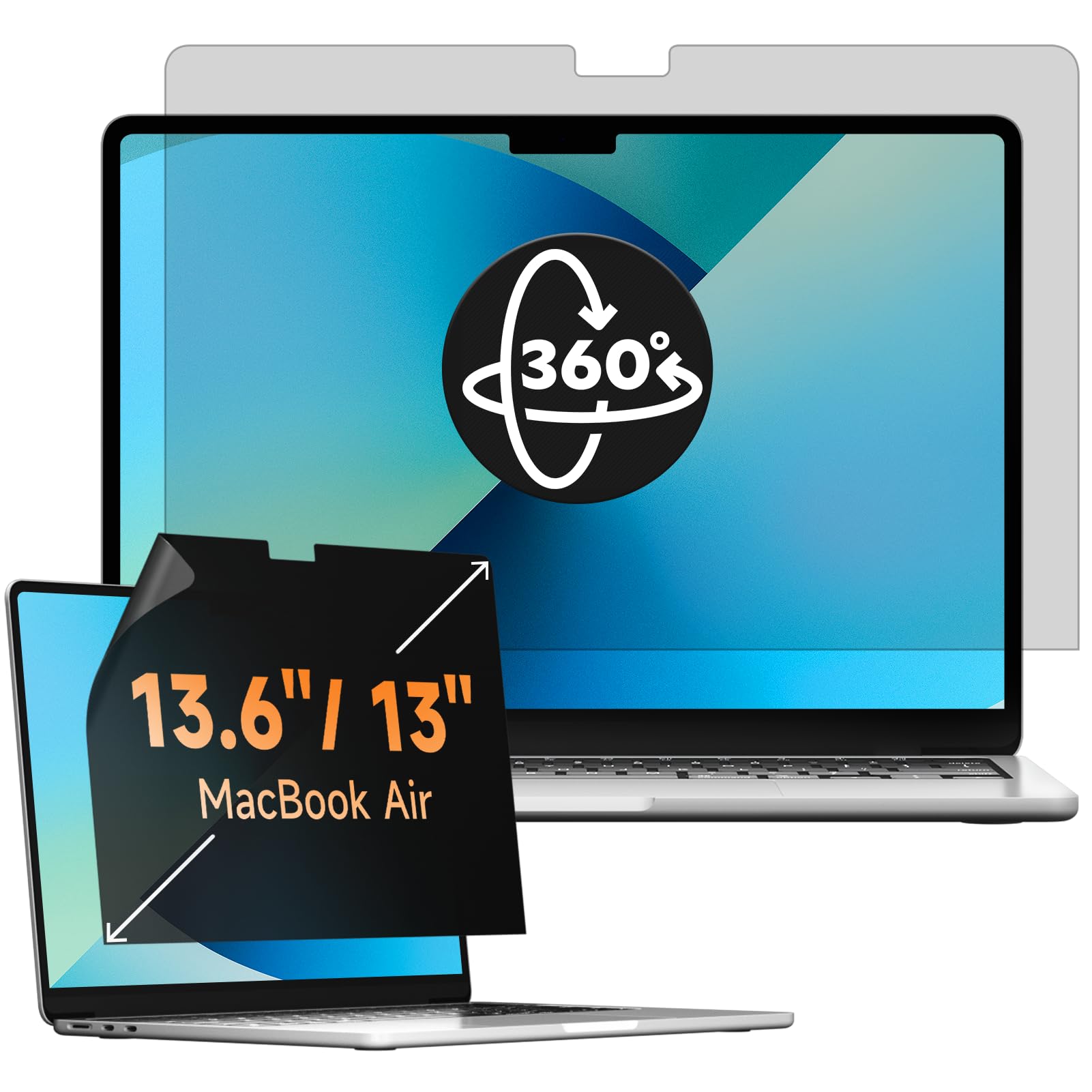 Mamol 360° Filtro de privacidad para MacBook Air de 13,6 pulgadas M5 2026,M4 2025,M3 2024,M2 2022, Filtro antiespía y azul de luz, filtro de privacidad para Mac de 13,6"