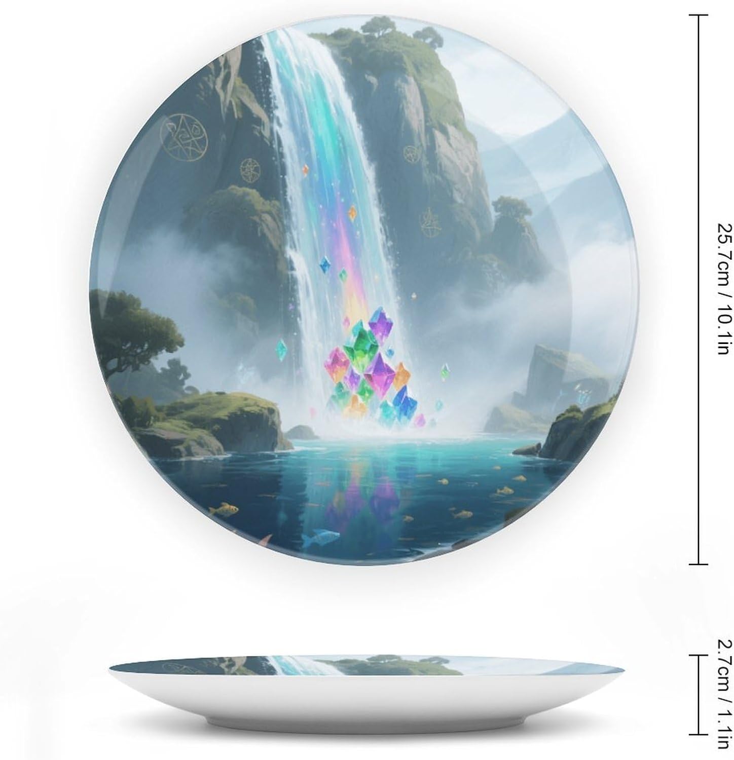 Bone China Decorative Plates Magic Waterfall Ceramic Decorative Plate Wall Decor with Display Stand Ceramic Ornaments for Wall Hanging Decoration