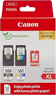 Canon PG-560 XL CL-561 XL VALUE カートリッジ2個パック (ブラックXL カラーXL) + 10x15cm 写真用紙50枚 純正 (再生段ボールマルチパック)