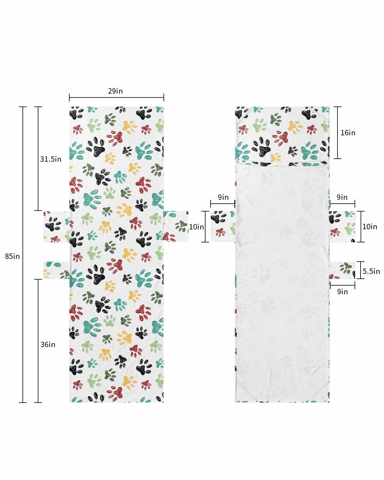 Colorful Pawprint Beach Lounge Chair Towel Cover, Soft Chaise Lounge Towel with Side Pockets Patio Pool Chairs Cover for Beach/Pool Sunbathing 29x85 Animal Paw Black Teal Yellow Red White