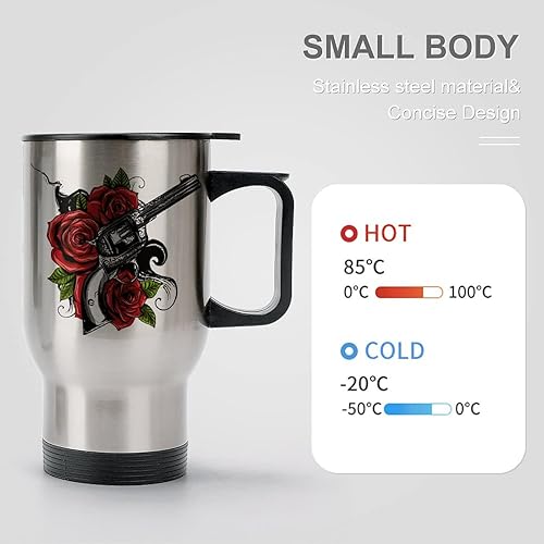 Miniatura 5 de Guns and Rose - Taza de café de viaje de acero inoxidable, vaso aislado con tapa y asa, para hombres y mujeres, 14 onzas
