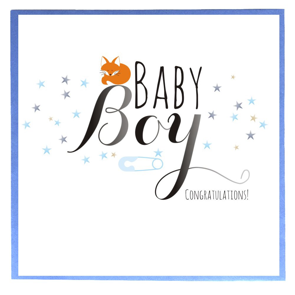 Claire Giles Greeting Cards, Baby Boy Card, Congratulations on the birth of Baby Boy, Sleeping Fox design Greeting Card