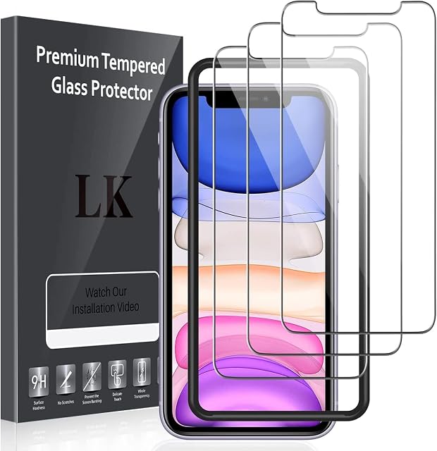 LK 3 Pack Screen Protector compatible with iPhone 11 and iPhone XR 6.1 Inch, 9H HD Clear Scratch Tempered Glass, Bubble-Free Easy Installation Tool