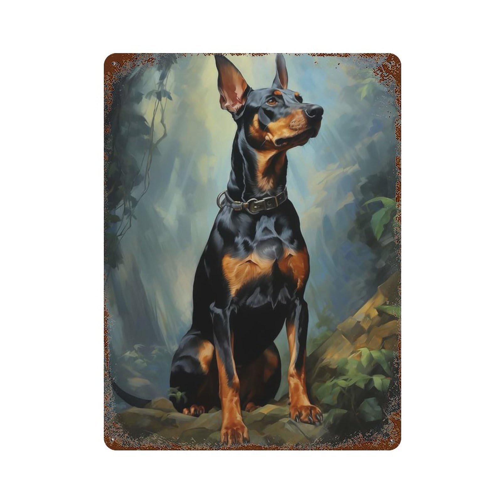 Dobermann Portrait Retro Metal Sign 15.7"x11.8", for Office, Studio And Wall Decor, Industrial Home Decor