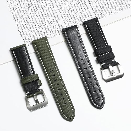 ROUREOX Wygodny Płócienny Pasek do Zegarka z Miękką Skórzaną Podszewką, Codzienna Wymienna Bransoletka 24mm dla Panerai Luminor series-Morela + Morela