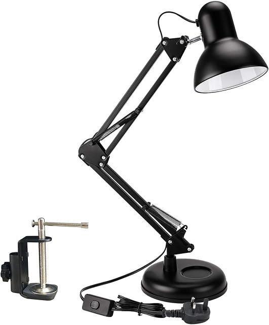PowerKing Architect Task LampAdjustable Swing Arm Desk Lamp with ClampClassic Desk Lamp for Home Office Reading (Black)