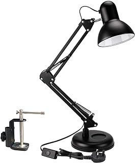 Powerking Swing Arm LED Desk Lamp, Adjustable Architect Task Lamp Classic Desk Lamp with Clamp On Desk Lamps for Home Dorm Office Reading Black（Bulb is not incluede