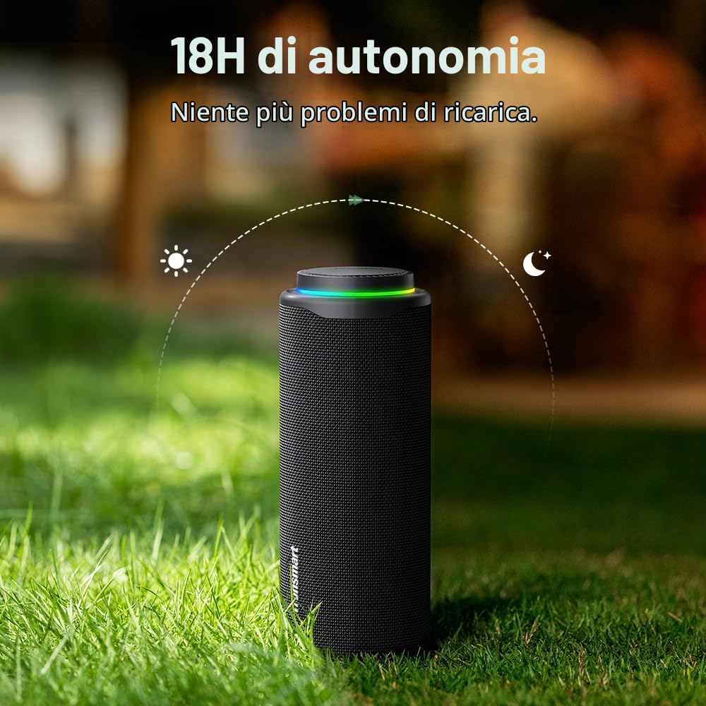 Tronsmart T8 Cassa Bluetooth Portatile da 40W, Luci LED, Protezione dall'acqua IPX7, Bassi Potenti con Suono Stereo Hi-Fi, Altoparlante Wireless con EQ per Campeggio, Ciclismo, Interni e Esterni