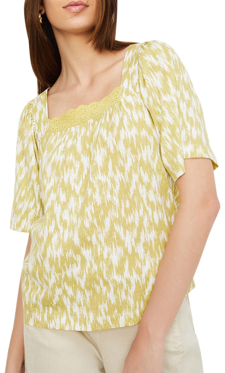 Max Women's Cotton Regular Fit Plus Size Printed Puffed Sleeve Top