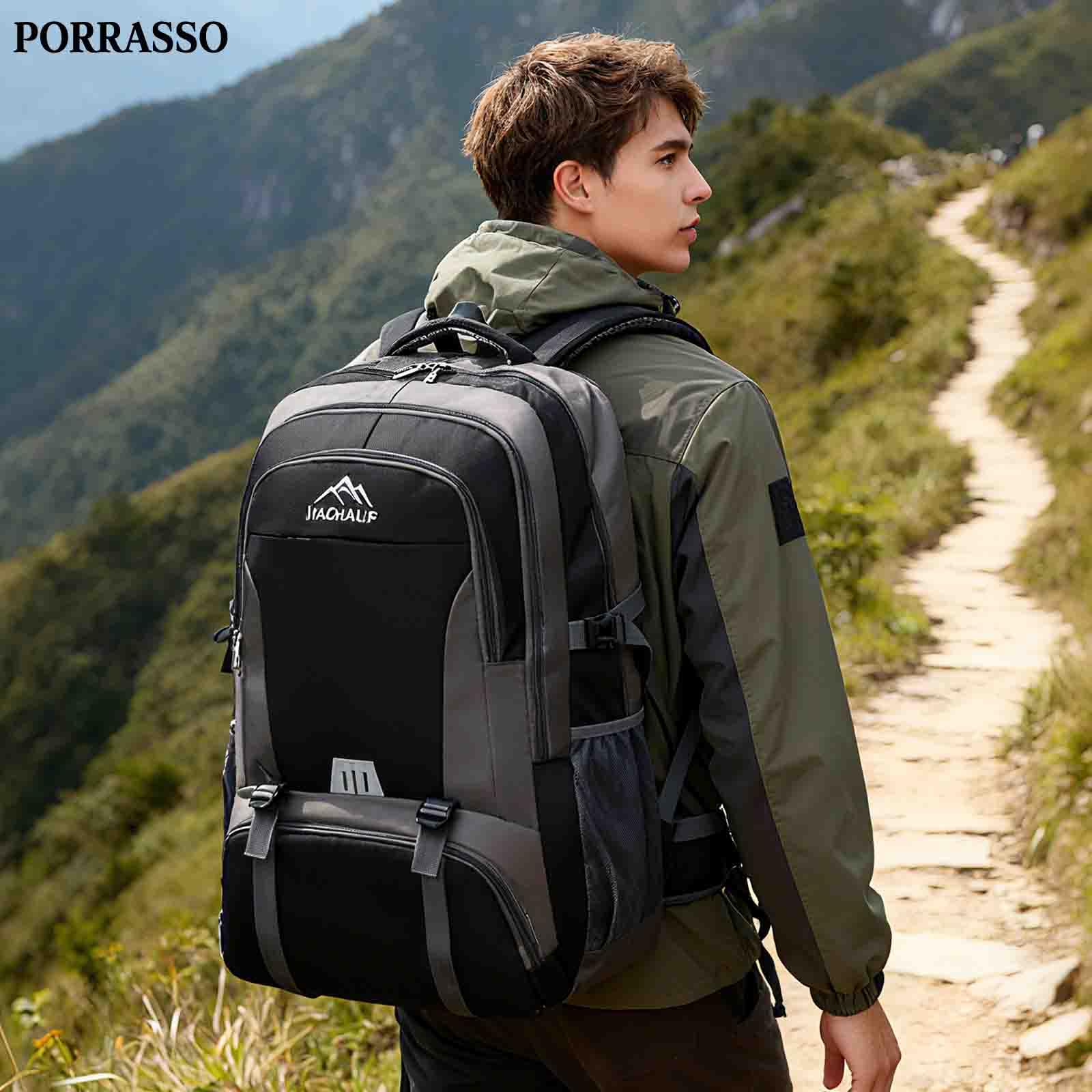 55L Zaino da Trekking Zaino Grande Impermeabile Zaini Hiking Backpack per Donna Uomo Campeggio Arrampicata Viaggio Sport Nero