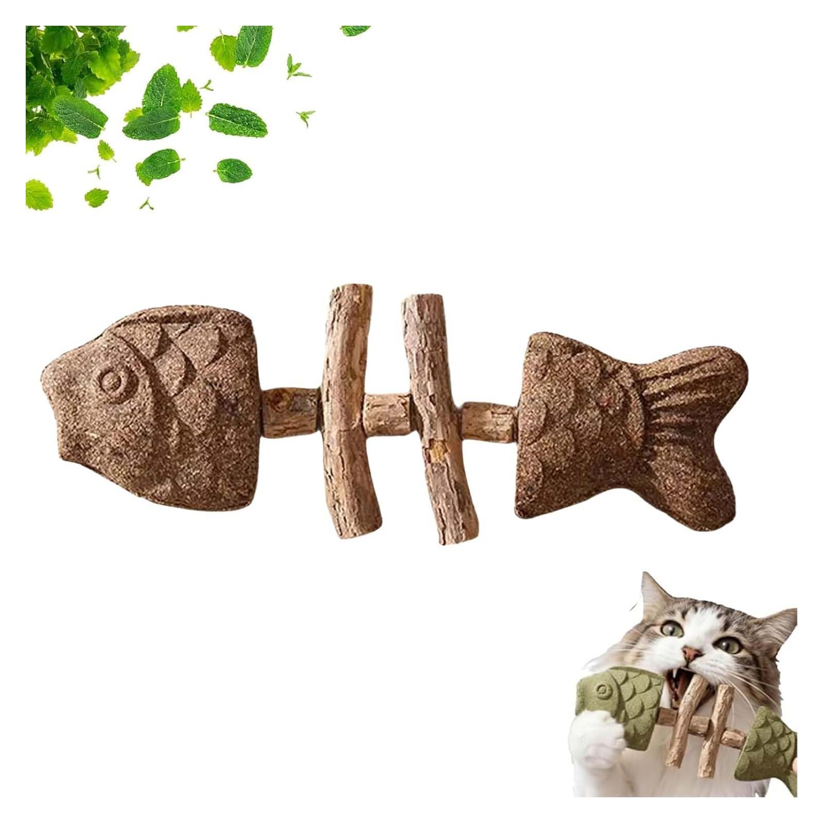 2026 New Creative Fish Bone Cat Dental Chew Toy -Natural Catnip & Silvervine Teeth Cleaning Stick, Fix Cat Dental Health, Durable Wooden Feline Tooth Care Tool,Fish Cat Toy for Play (B)