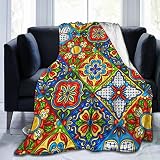 Flannel Fleece Throw Blanket,Mexican Talavera Ceramic Tile Pattern. Ethnic Folk Ornament. Italian Po