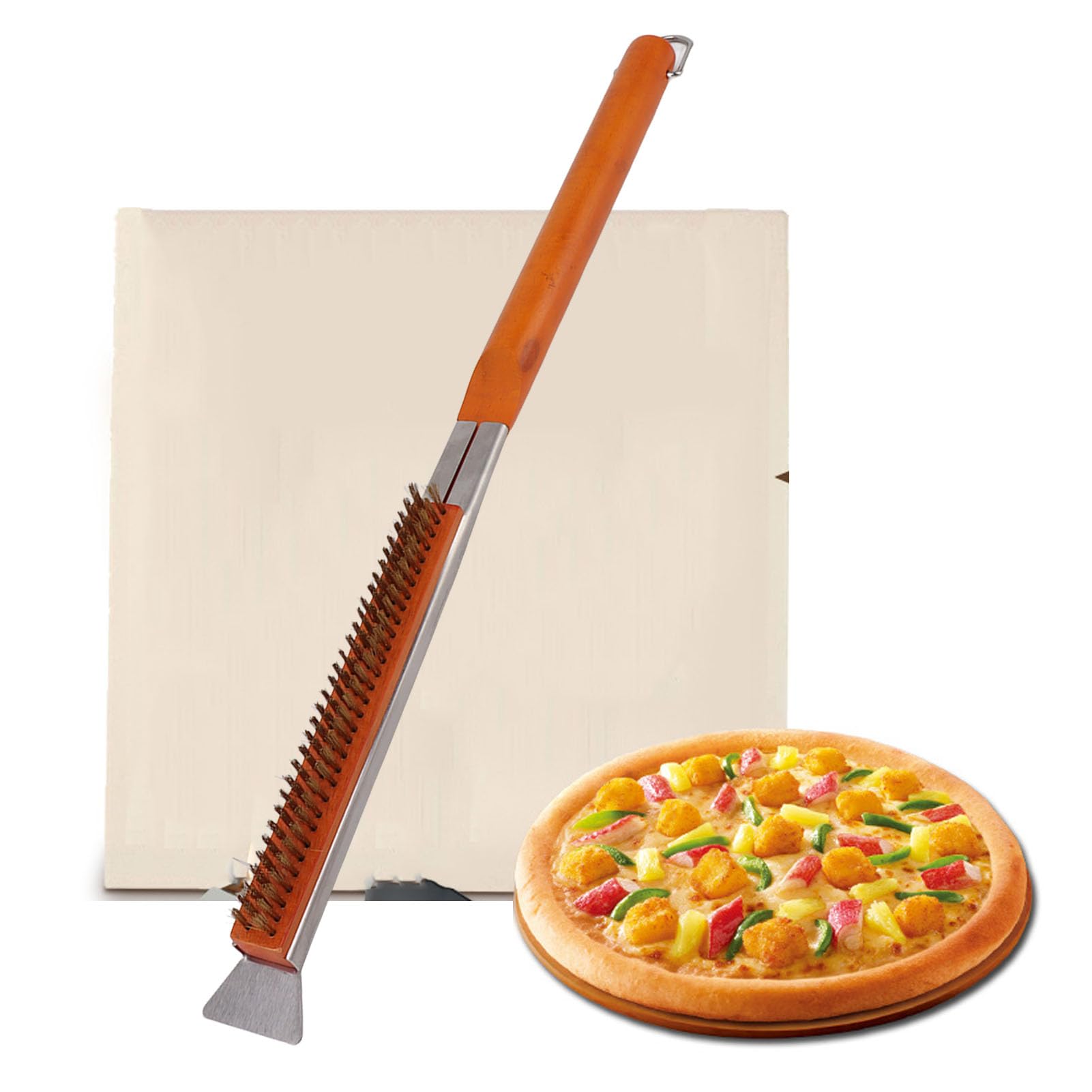 Spazzola per Forno per Pizza, Spazzola per Pietra per Pizza e Raschietto Facile Smontaggio Multifunzione 21 Pollici Resistente Al Calore per Uso Esterno