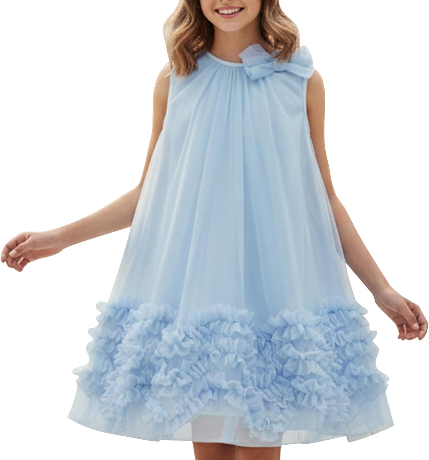 Girls Dress Girl Tulle Dresses Sundress Princess Wedding Sleeveless Flower Dress Toddler 4-12Y