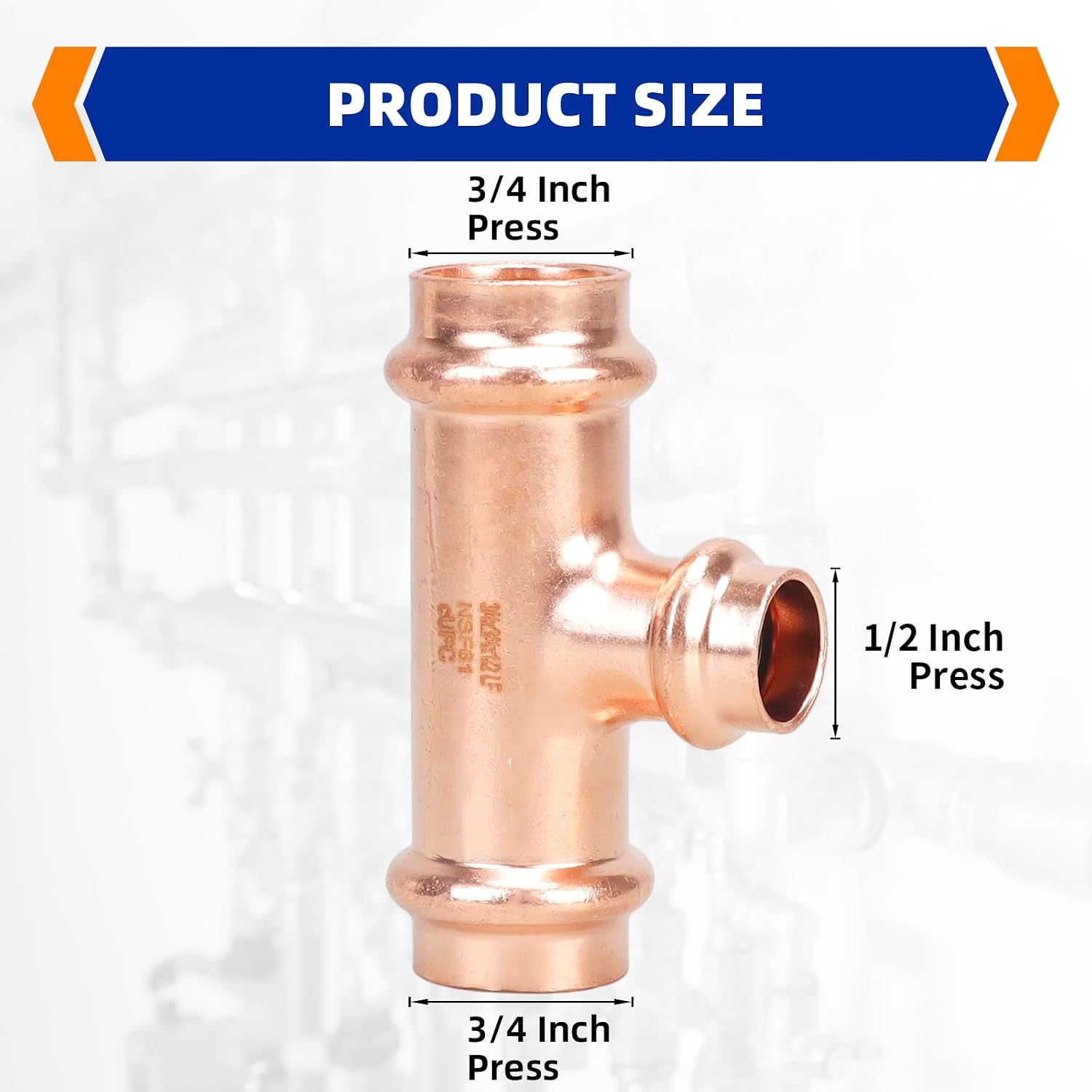 (Znkiok® 10 Pack) Copper Press Fittings Zero Lead,3/4"x3/4"x1/2"Press Tee For Copper Tube Connection,UPC,NSF/ANSI61.