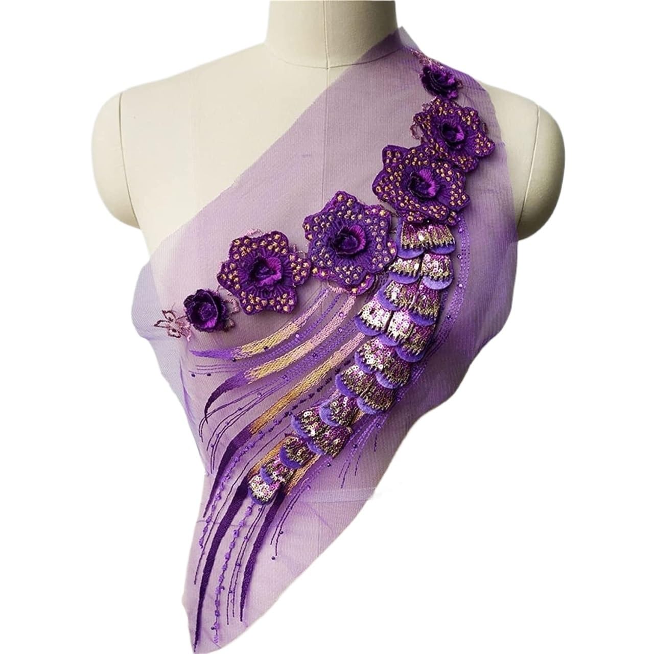 Applicazioni da cucire, Tessuto di pizzo a fiori viola, paillettes, nappe, abito ricamato, applicazioni, colletto, maglia, toppa da cucire for la decorazione nozze, fai te