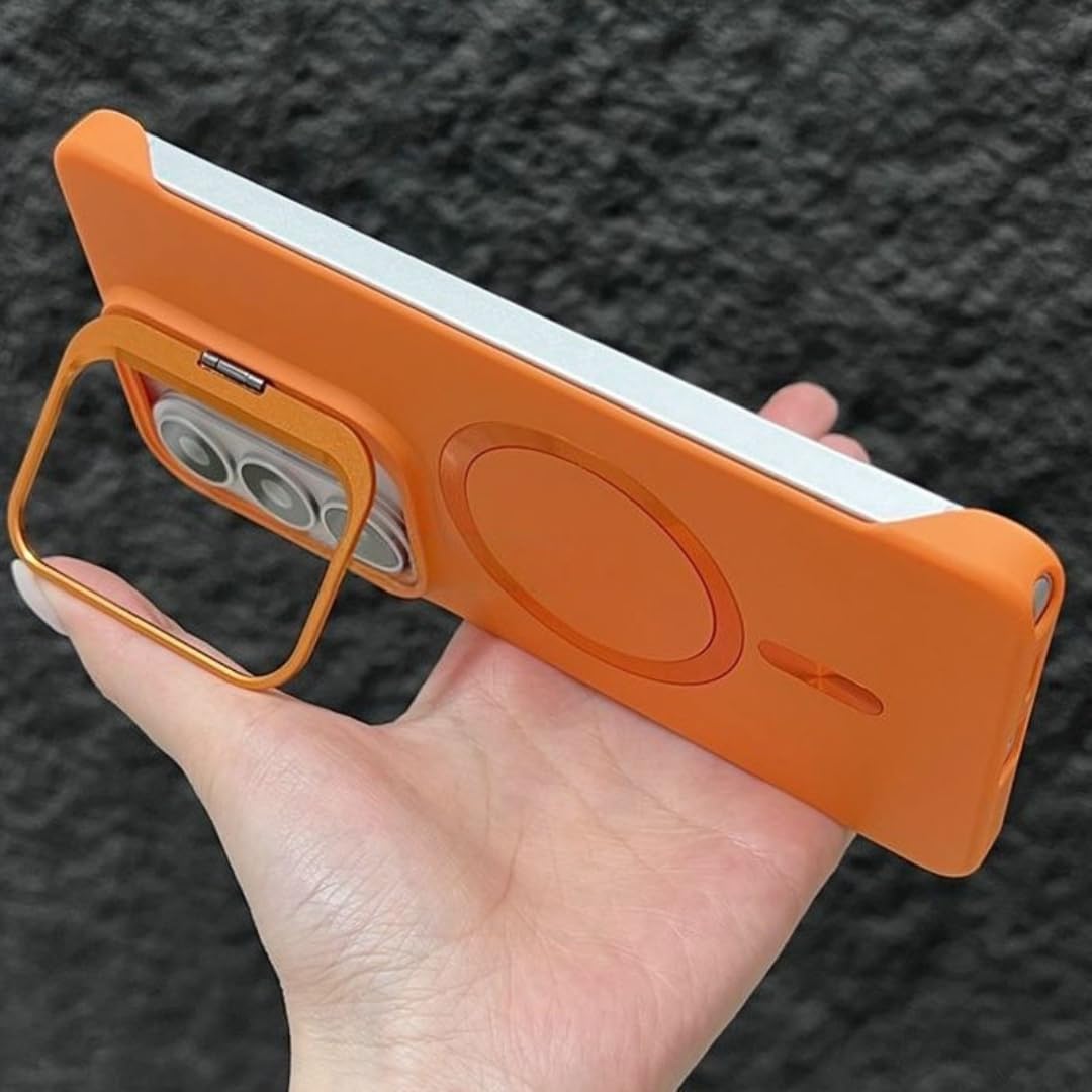 Etui ochronne na telefon Samsung Galaxy S26 Ultra Plus z matową ramką, bezramkowe, magnetyczne, składane, z podstawką (do Galaxy S26/pomarańczowe)