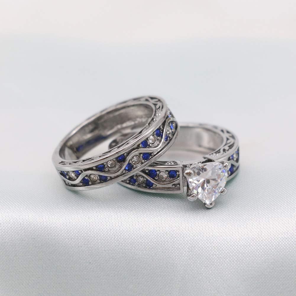 Bridal Sets White Gold Plated Womens Wedding Ring Sets Heart cut Cz Engagement Ring Sets - Image 5