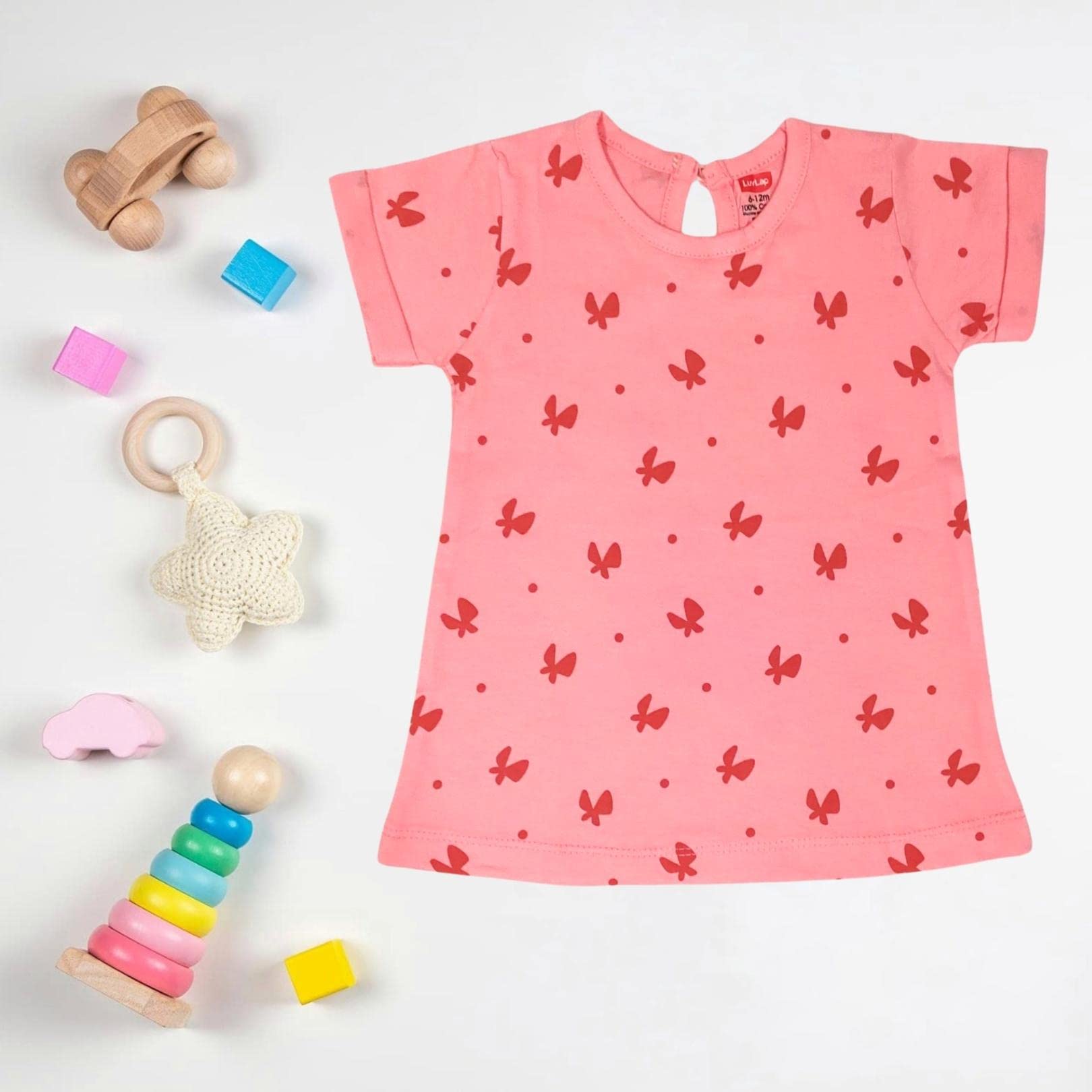 LuvLap Half Sleeve Frock, For Baby, Infants & Toddlers, Multicolour, 100% Cotton, Baby Girl Frock, Baby Girl Clothes, Kids Clothing, Pack Of 2