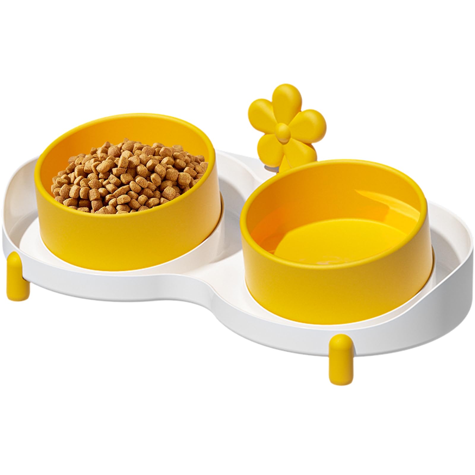 Cat Bowls, Cat Food Bowl with Stand, 15° Tilted Elevated Cat Bowls Raised Ceramic Bowls, Anti Vomiting Bowl Feeder for Cats and Pets -Yellow Sunflower