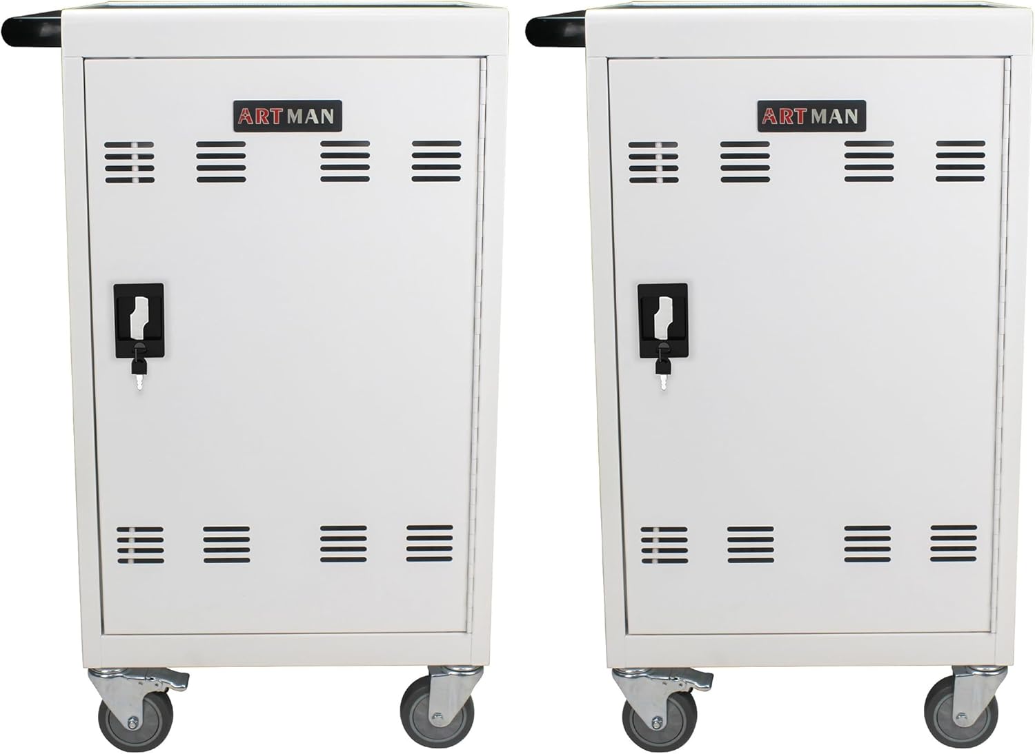 32 Device 2 Pack Mobile Charging and Storage Cart, Laptop Mobile Cart for Classroom， Surge Protection, Front & Back Access Locking Cabinet, White