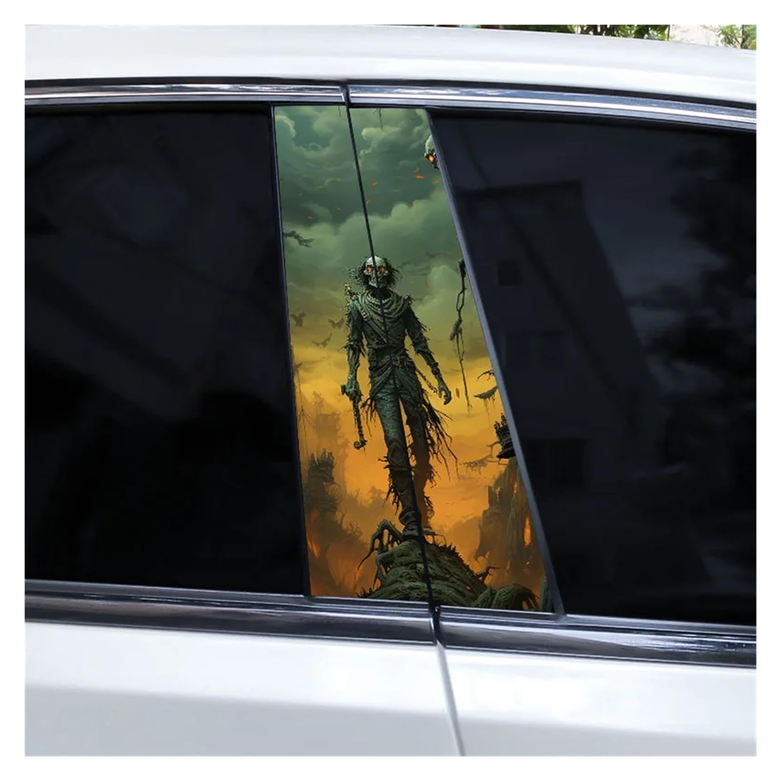 Car Side Decals 2pcs Horror Skull Stickers Halloween Car B-Pillar DIY Decorative Window Pillar Vinyl Decal(Style A)