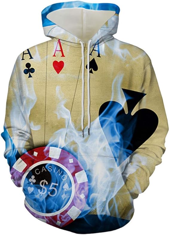 Hoodie 3D Poker Print Hoodie Men's Autumn and Winter Youth Casual