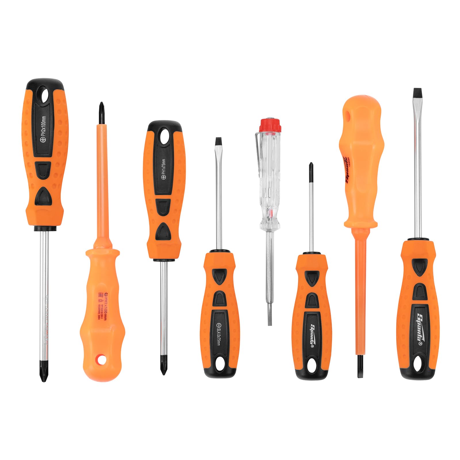 Sparta Screwdriver set, PH, SL - 5 pcs, nonconducting - 2 pcs, 220V electrical tester - 1 pc. 8 pcs.(135435)