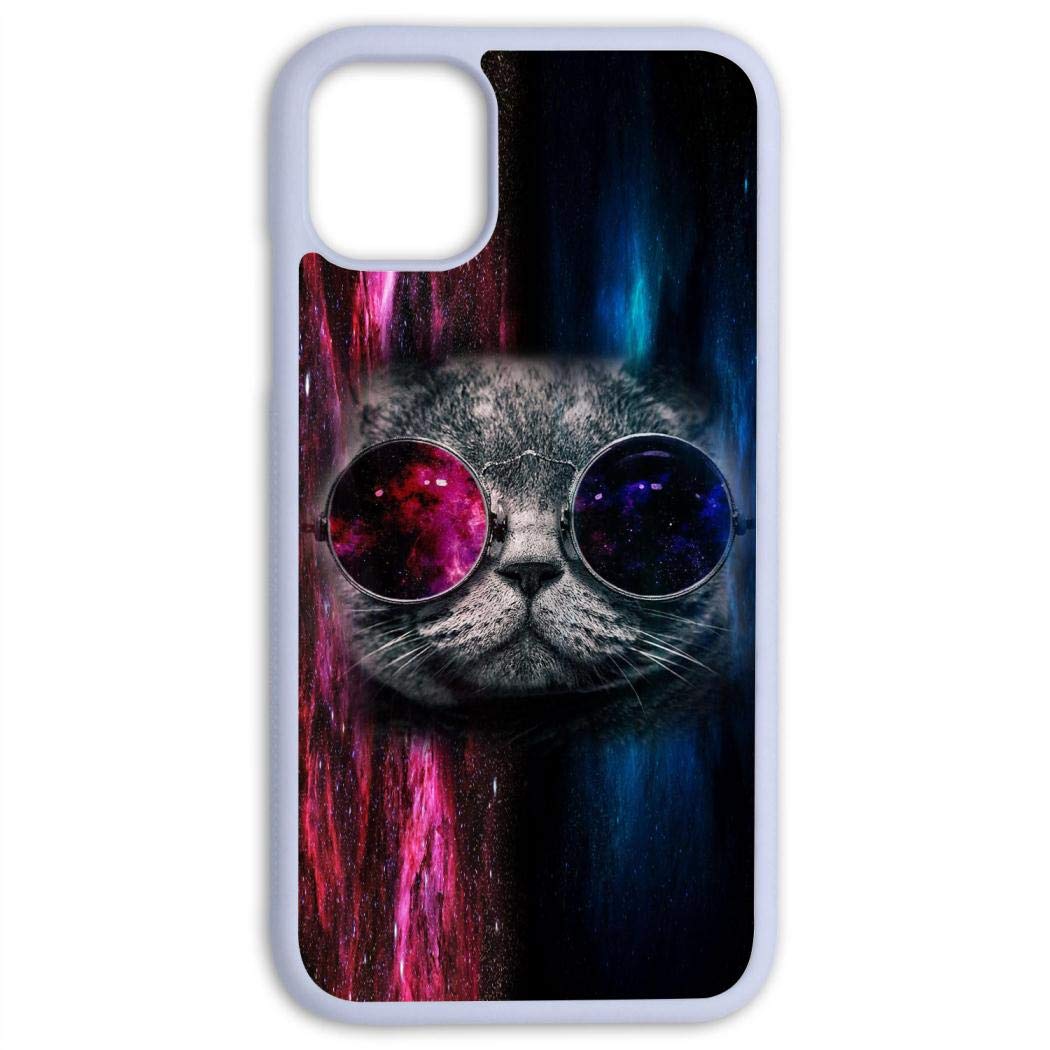 HSUIHA Galaxy Cat with Sunglasses iPhone 11 Case TPU Silicone Hard Back Cover Anti Scratch Bumper Case for iPhone 11 (6.1 Inch)