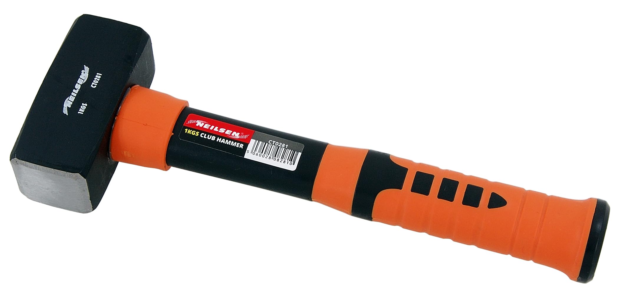 Neilsen Orange Ct0281 1Kg Club Hammer - High Grade Steel | Head With Cushion Grip Rubber Handle | Fibreglass Shaft And Thermoplastic Rubber Grip For Striking, Demolition And Construction Applications