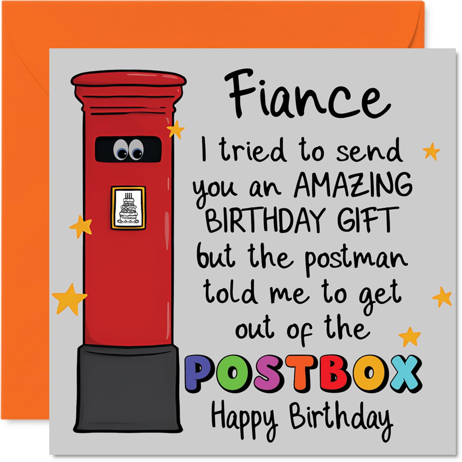Funny Birthday Card for Fiance - Special Delivery of Laughs - Playful Red Postbox with Googly Eyes and Witty Birthday Caption - 145mm Square, Envelope Included
