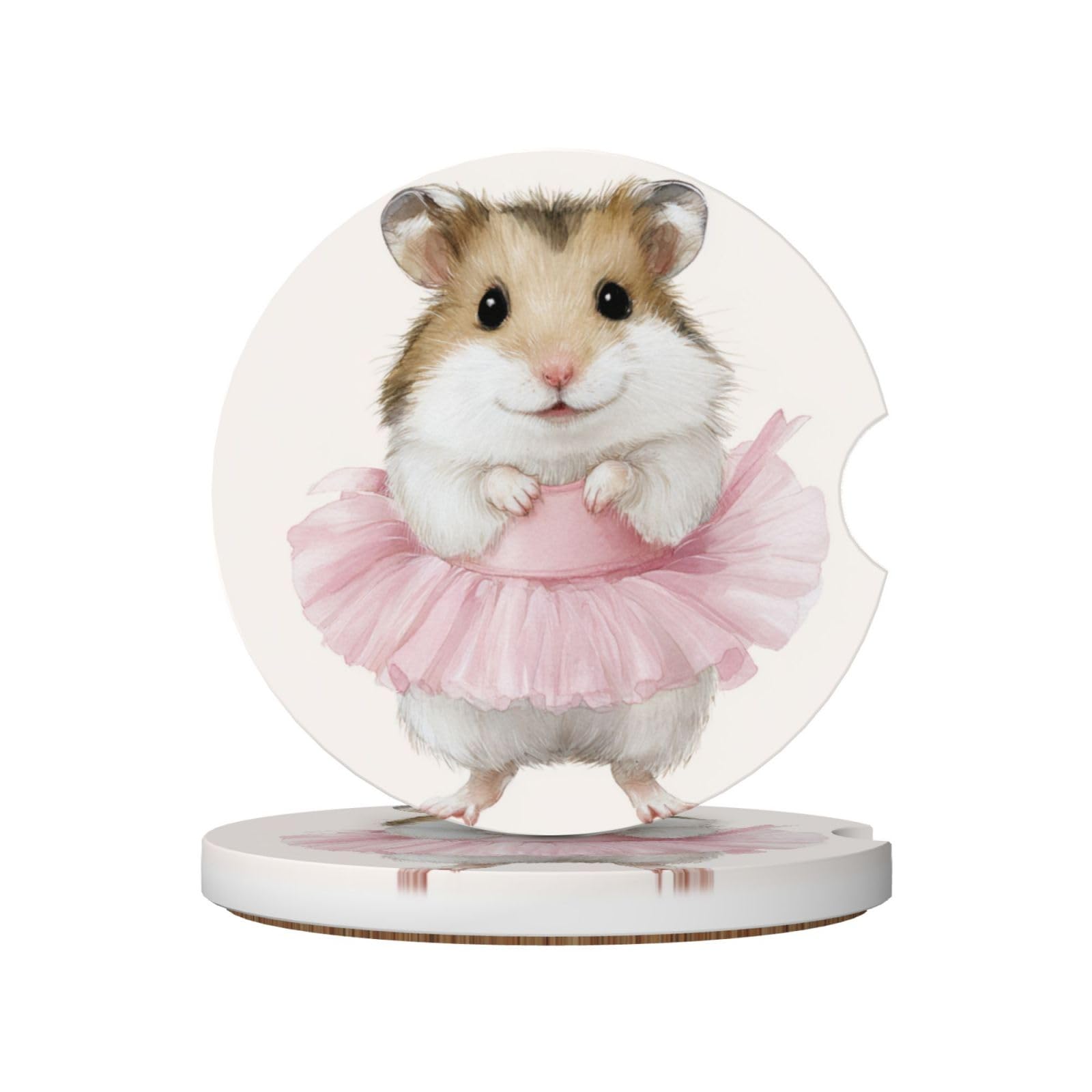 Cute Hamster Ballerina Ceramic Coasters,2pcs