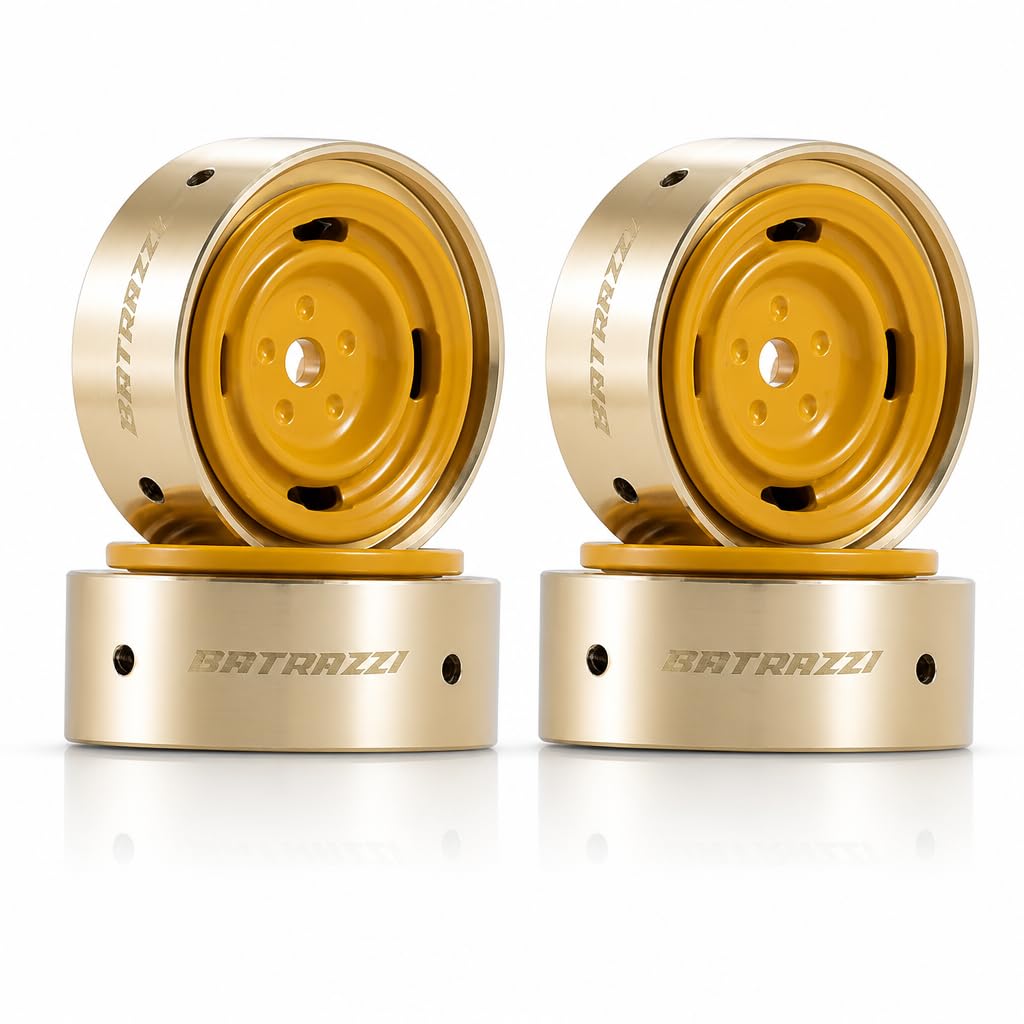 BATRAZZI 0.8" Aluminum 4-Slot Road Wheels for 1/24 SCX24/CR24/FCX24M for FMS Discovery/Range Rover Tacoma RC Crawler Upgrade Parts (4 pcs) Yellow