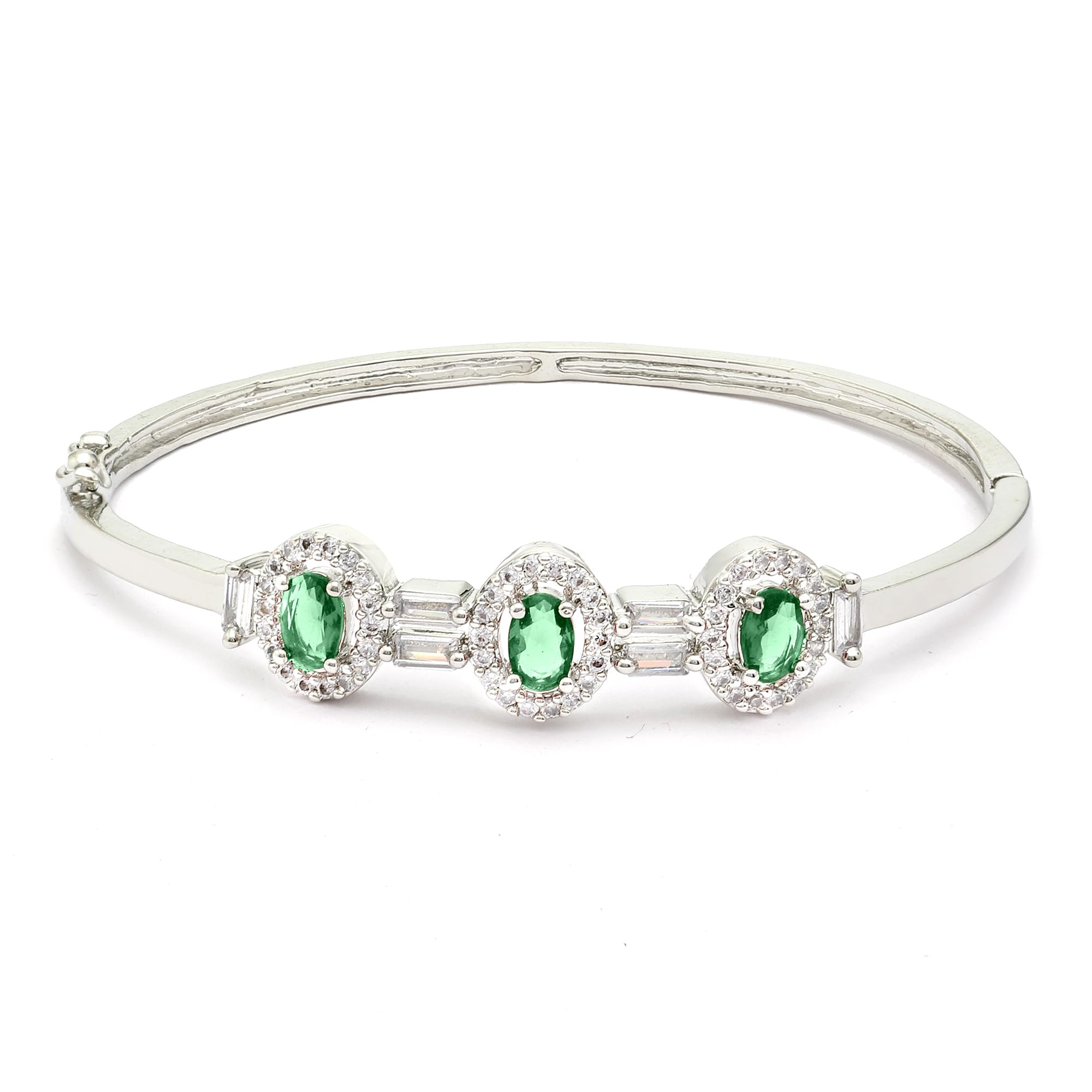 ZENEME Bracelet Rhodium-Plated Silver Toned Oval Shaped Green American Diamond Studded Kada Style Openable Bracelet For Women and Girls (B0CGN9GNNP) Amazon Price History, Amazon Price Tracker