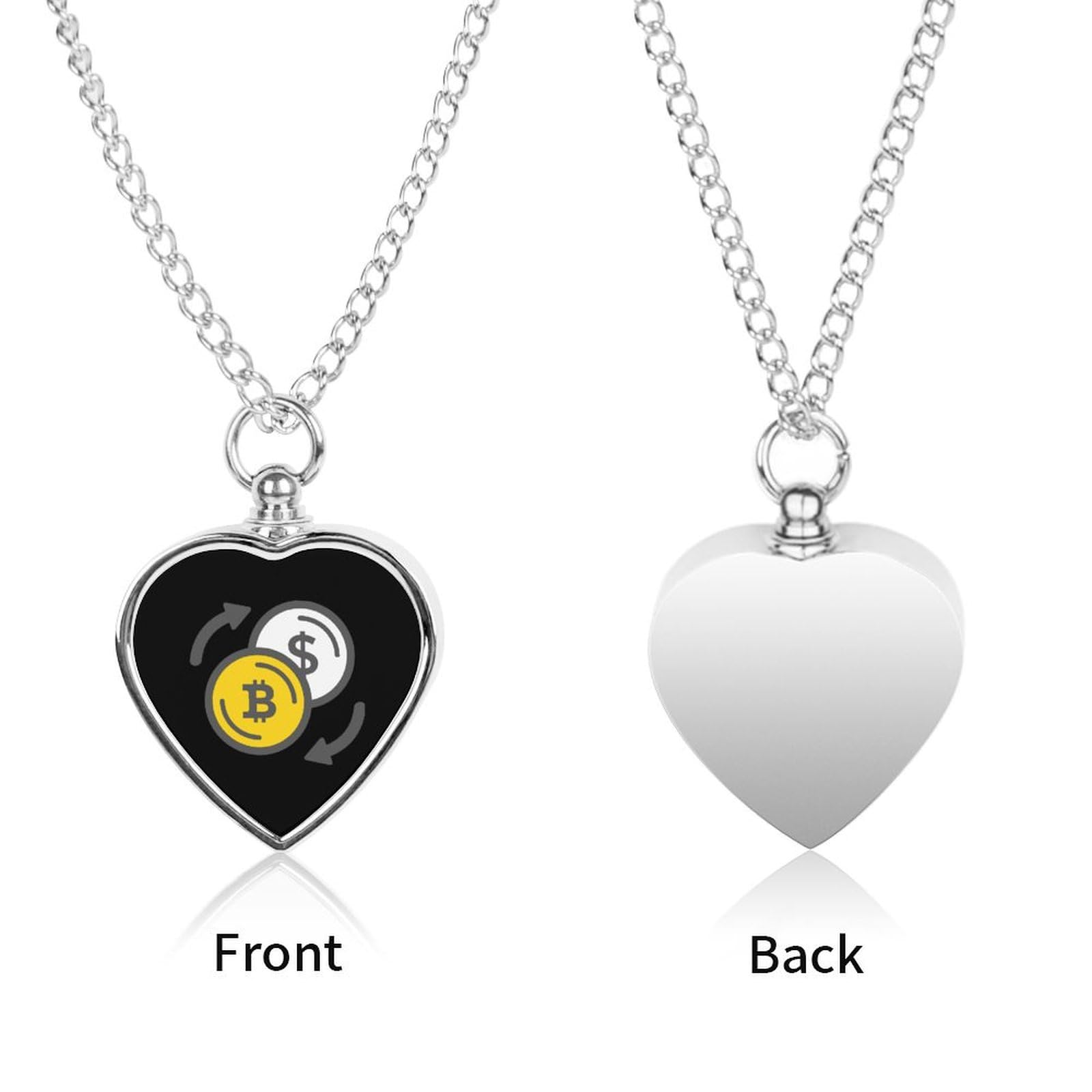 Bitcoins and Dollar Small Ashes Necklace for Dog/Cat Heart Keepsake Pendant Cremation Jewelry