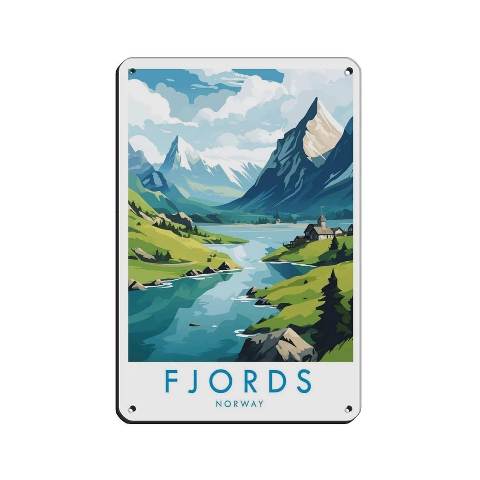 Fjords Travel Poster, Norway Retro Poster Metal Tin Sign Chic Art Retro Iron Painting Bar People Cave Cafe Family Garage Poster Wall Decoration 8x12inch(20x30cm)