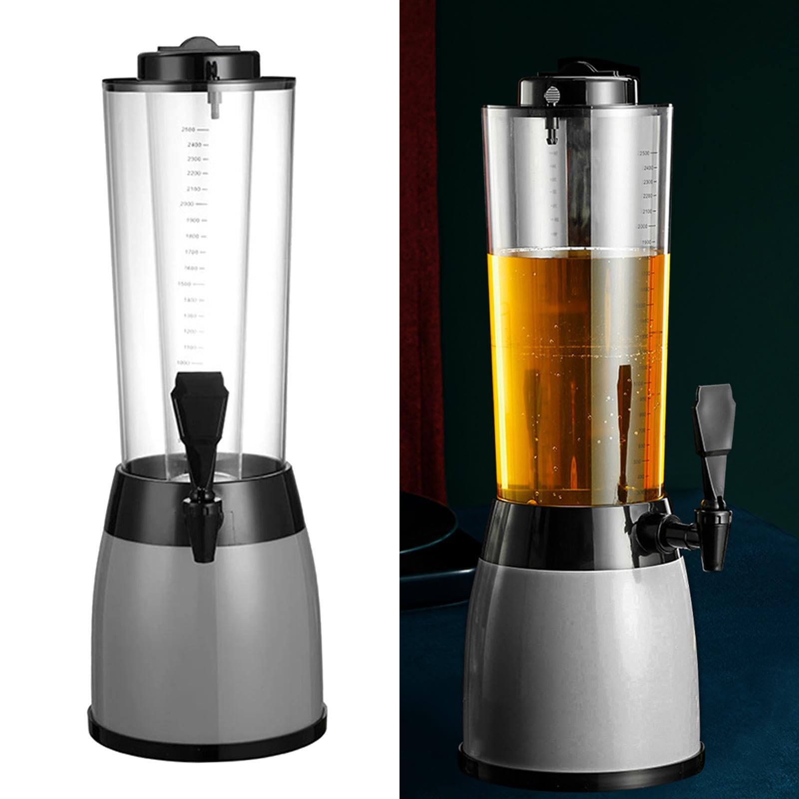 Dispensador de cerveza transparente con base estable que proporciona un soporte esencial para servir bebidas en fiestas. Dispensador de cerveza para