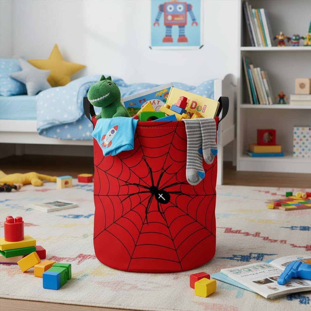 Baby Laundry Basket Baby Nursery Hamper Kids Laundry Basket Toy Storage Bin for Boys Room Decor Gift Baskets for Bedroom Bathroom(Spider Web)