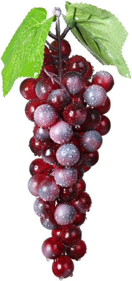 Teensery A Bunch of Artificial Red Grapes with Vines Fake Plastic Fruit for Home Kitchen Party Wedding Decoration Photography Prop(85 Kernels)
