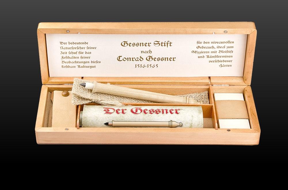 CLEO Gessner in wertvoller Holzschatulle +++ Bleistift nach Original aus dem MITTELALTER +++ Schaft aus EDELHOLZ (Kirsche/Birne) +++ HAND MADE IN GERMANY