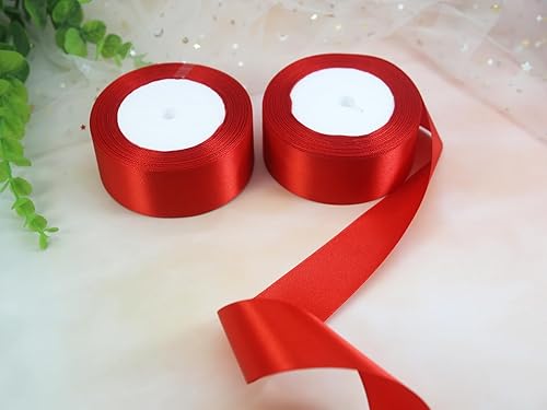 Miniatura 5 de Cinta de satén roja de 1-12 pulgadas para Navidad, 2 rollos de tela de 50 yardas de seda floral de una sola cara para bodas, fiestas, coronas,