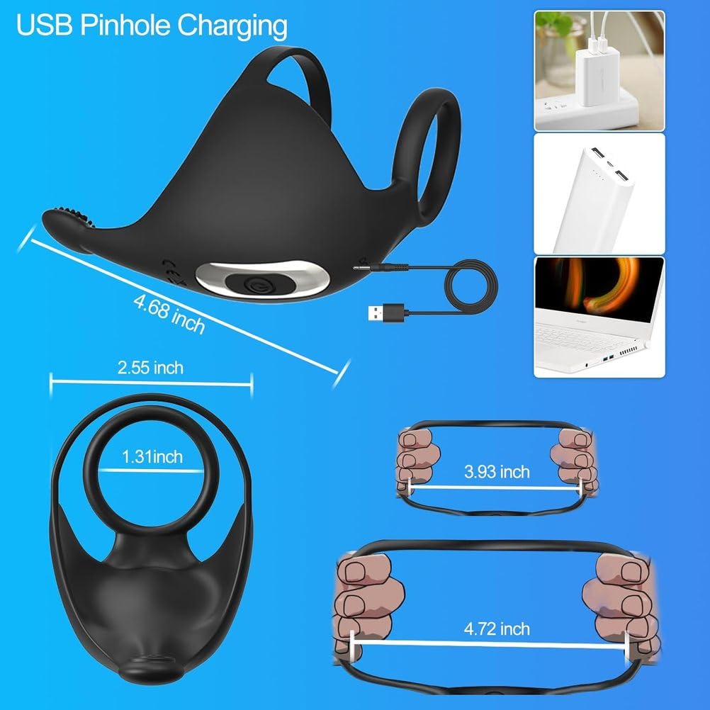 Generico Anelli Per Pene 3 in 1 Per Vibratori Maschili, Vibratore Stimolatore Per Testicoli Perineo Con 9 Forti Vibrazioni, APP E Telecomando Giocattoli Sessuali Per Adulti E Gioco Stroker