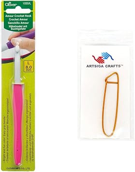 Clover Needlecraft Amour Crochet Hook Size L/8mm 1055/L with Stitch Holder