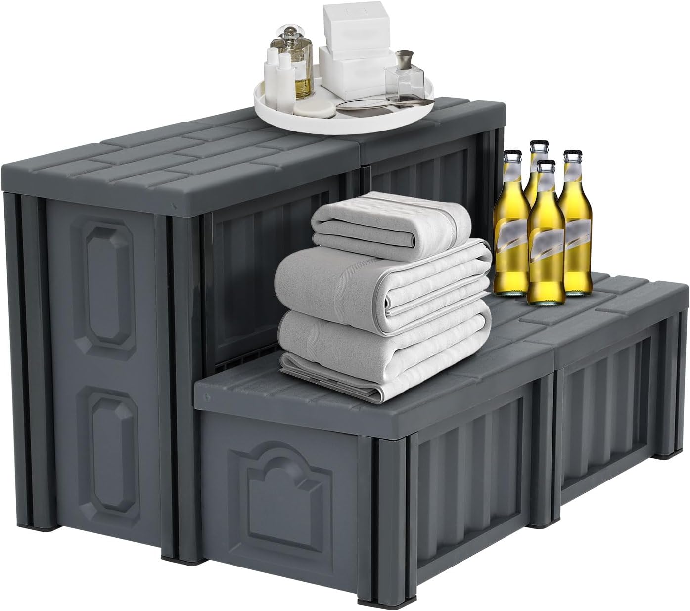 Hot Tub Steps with Storage, Multifunctional Double Cubicle