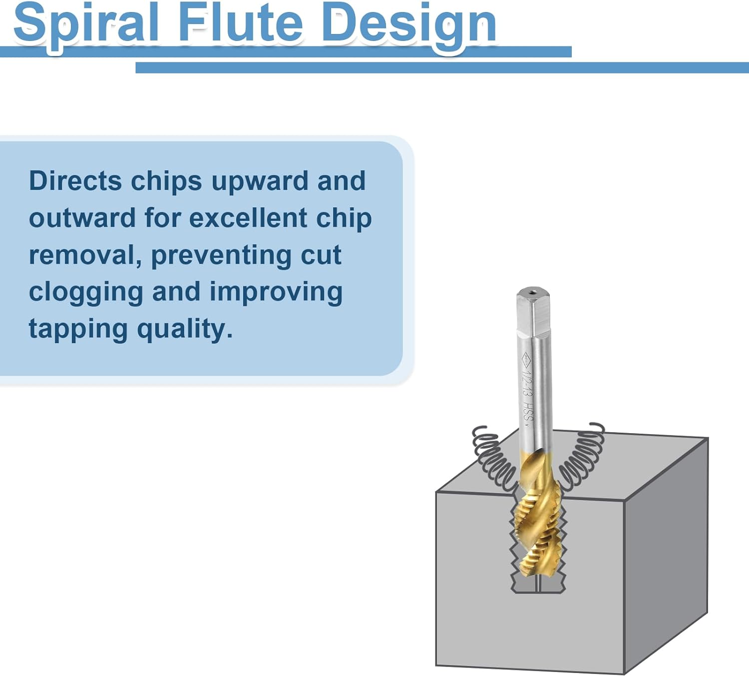 uxcell 4pcs Spiral Flute Thread Taps, 1/2-13 UNC H2 Screw Threading Tap, Titanium Coated 6542 High Speed Steel Machine Tapping Tools for Machinist Repair
