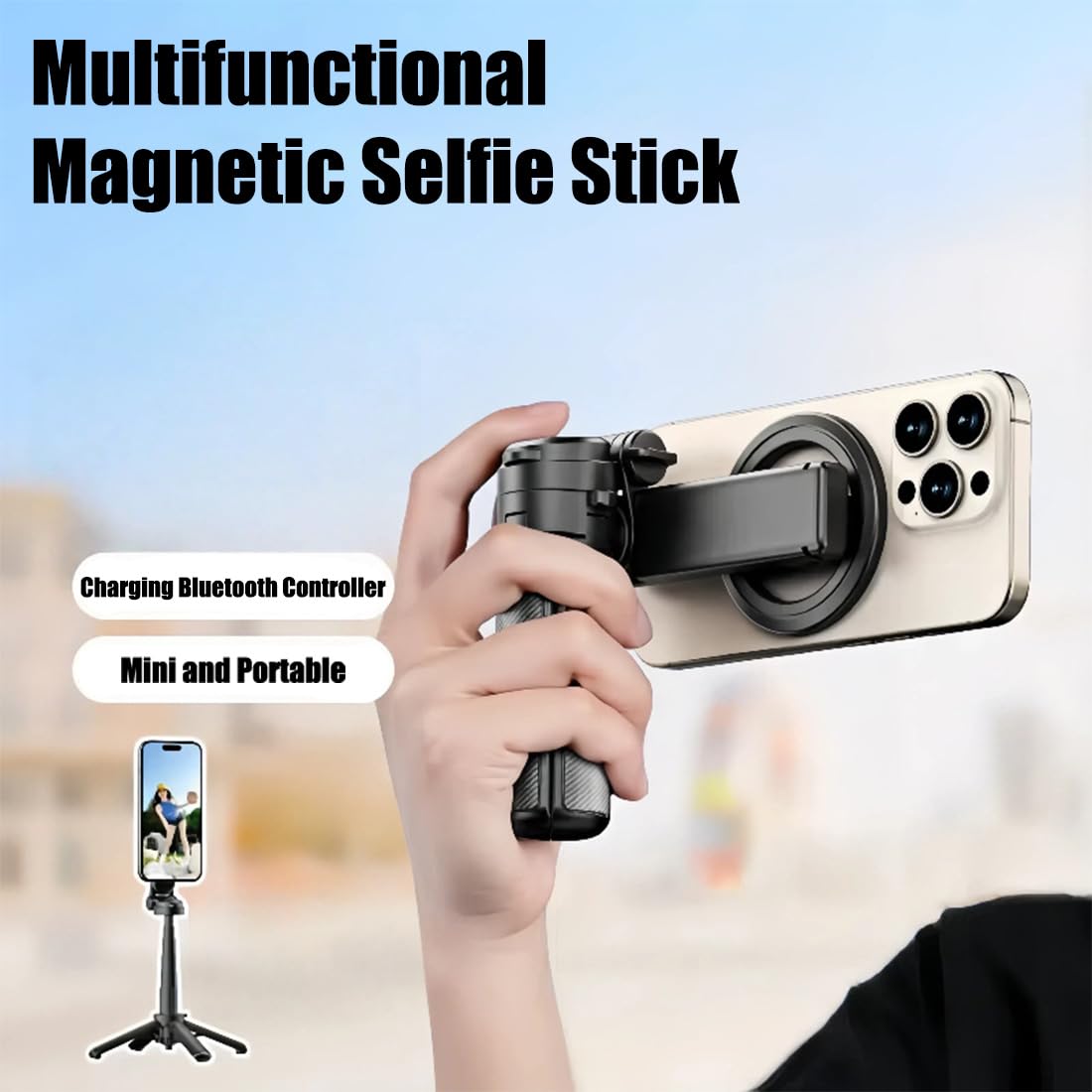 Bastone per selfie magnetico multifunzione 4 in 1, rotazione a 360°, treppiede portatile da viaggio con telecomando Bluetooth, per tutti i telefoni cellulari, registrazione video e vlogging (1 pezzo)