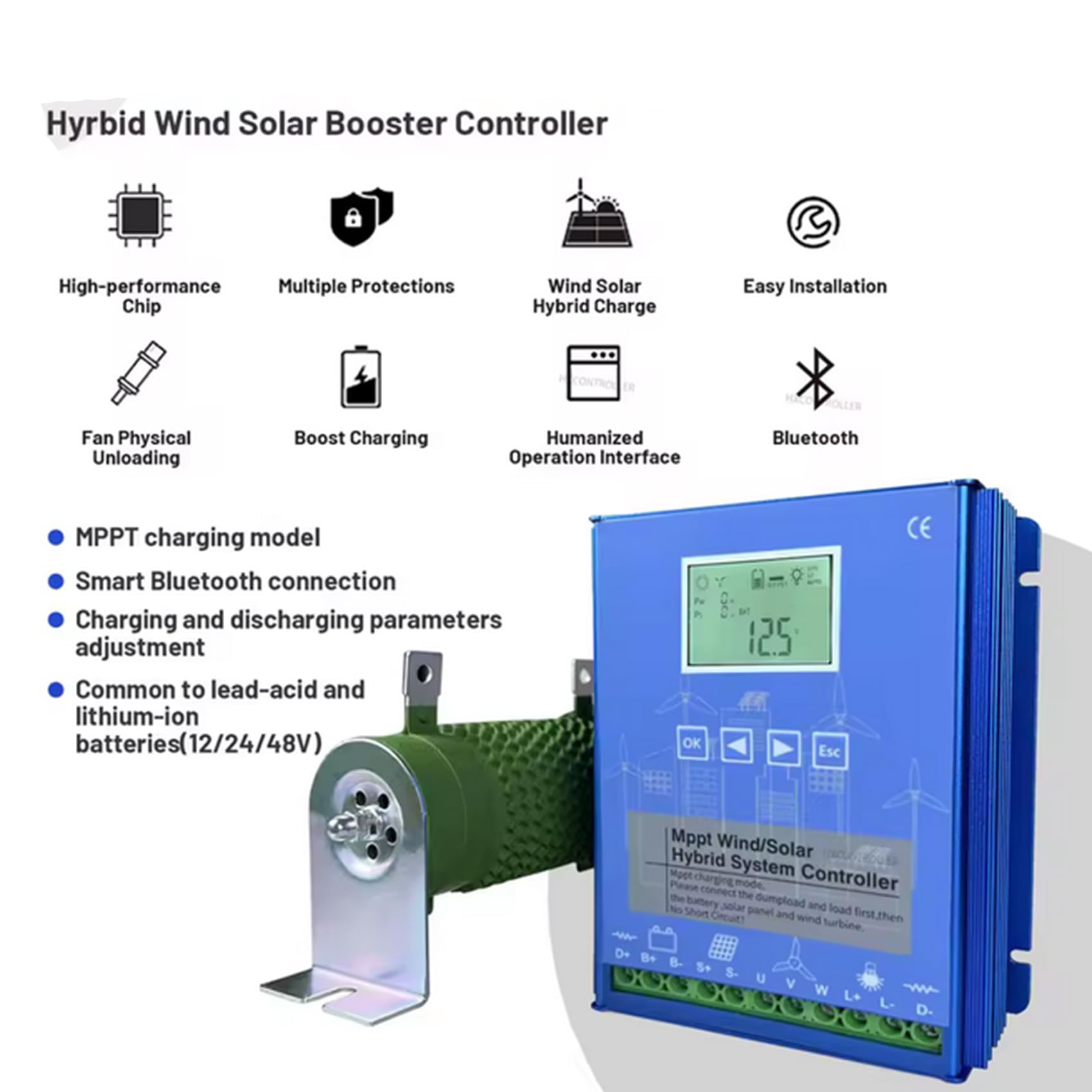 Hybrydowy kontroler ładowania wiatrowo-słonecznego 1200W-3600W, 12V/24V/48V MPPT, hybrydowy kontroler impulsowy wiatrowo-słoneczny, do ładowarki generatora turbiny wiatrowej 2400W-12V