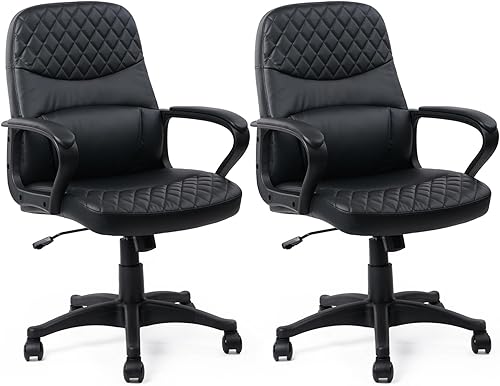 CLATINA Silla de oficina  Silla de escritorio de cuero con ruedas de respaldo medio y silla giratoria ergonómica ejecutiva con soporte lumbar,