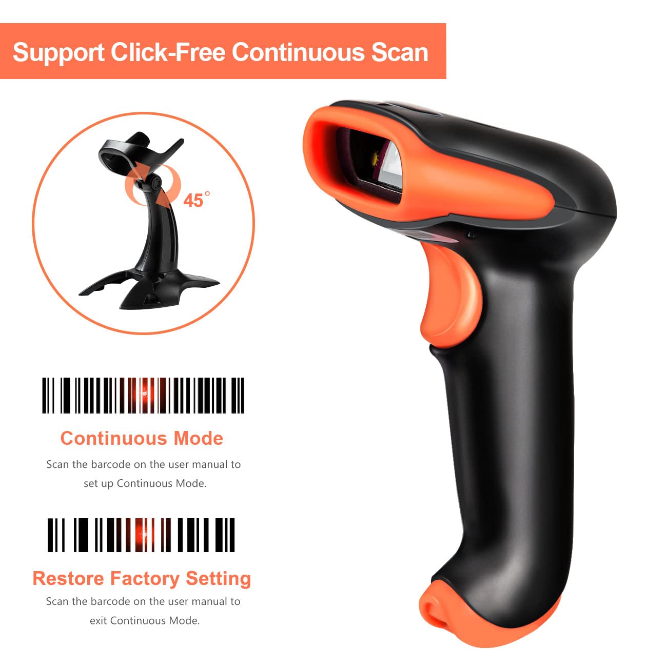 Tera Skaner kodów kreskowych 1D 2D QR 3 w 1 Wireless 2.4 GHz/Bluetooth/USB przewodowy czytnik kodów kreskowych ze stojakiem/uchwytem, HW0001